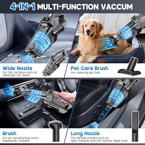 Image of EYYA Handheld Vacuum Cordless, 16KPA Powerful Suction Hand Held Vacuum Cleaner Dust Busters Cordless Rechargeable, HD Display & 3 LED Lights, Portable Vacuum for Car, Home, Pet Hair
