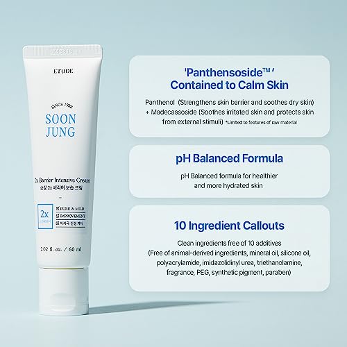 Etude House Soonjung 2X Barrier Intense Cream Set | 2X Barrier Intensive Cream 2.02Fl.oz + Ph 5.5 Relief Toner 0.85 Fl.oz. + Foam Cleanser 0.68 Fl.oz. | Oil And Water Balance Skin Care Moisturizing Cream #TOP3