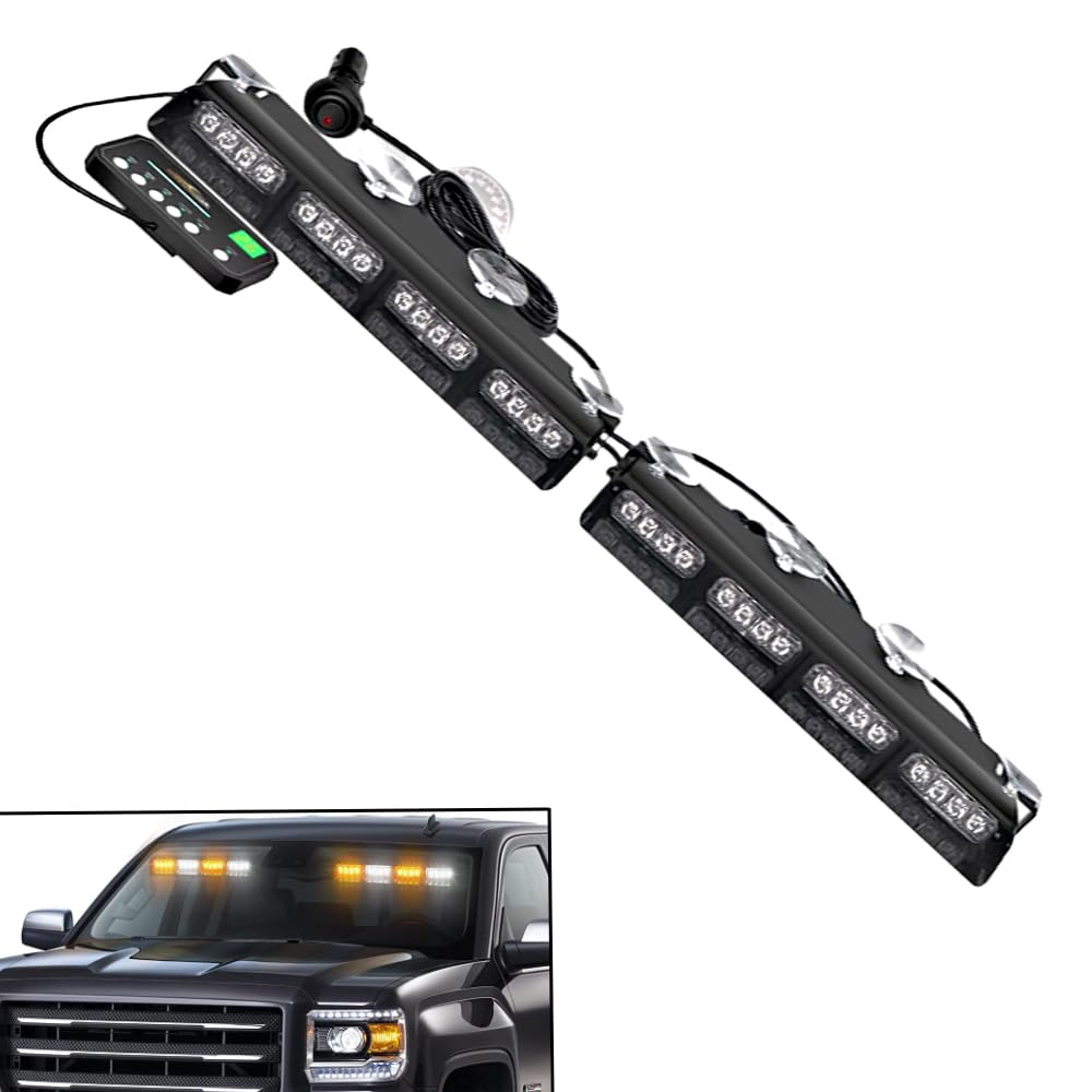 Riloer 1 par de luces estroboscópicas de emergencia de 12 V, luz estroboscópica de emergencia con ventosa, chip LED+ABS color blanco y amarillo