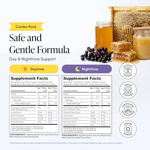 Image of Beekeeper's Naturals Kid's Cough Syrup Value Pack 2-Pack 4 fl oz Each | Value Pack, Immune Support with Elderberry, Vitamin C, D, Propolis & Raw Honey, Soothing, Clean Ingredients