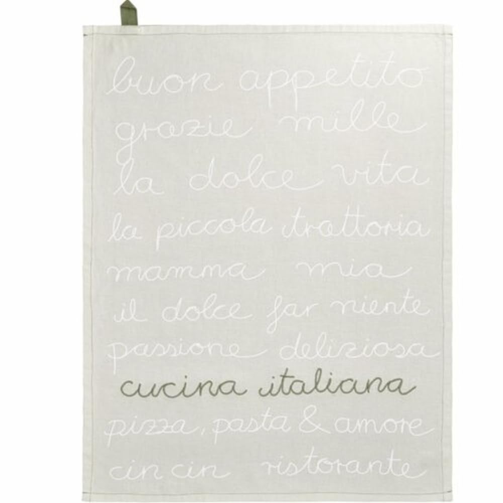 Torchon Cucina Italiana sans trace pour verres en coton lin signé Räder