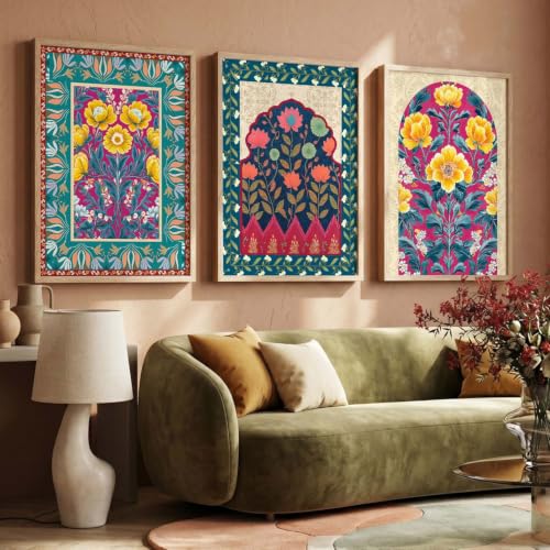 Image of kotart Indian Traditional Madhubani Home Decoration Painting | Indian Vastu Peacock Paintings With Frame For Living Room Bed Room Hotel Wall Decor Digital Reprint Set of 3 (35x37 Inch)