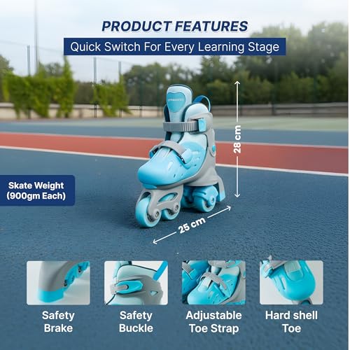 Image of Strauss Convertible (Inline /Roller) Skates | Size S adjustable 17-21.5 cm | LED Light Wheels | Skates for Boys & Girls | No tools required | Detachable Liner for Cleaning | With Brakes | EU 31-34 Size