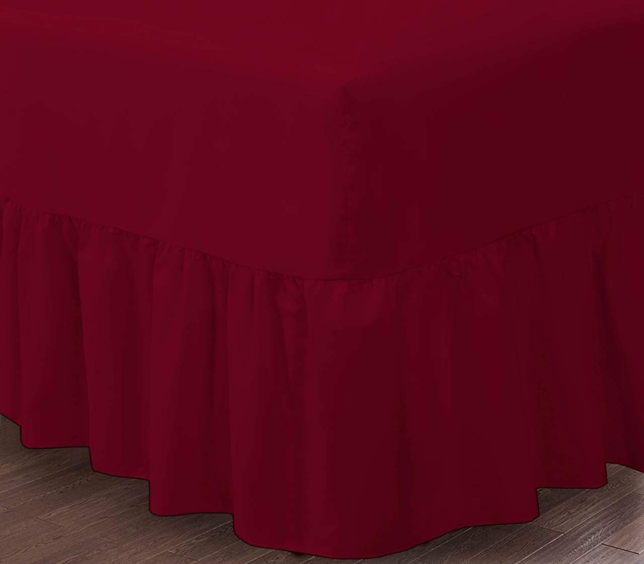 Householdfurnishing Red Luxury Plain Dyed Valance Fitted Bed Sheet Frilled Poly Cotton (, King)