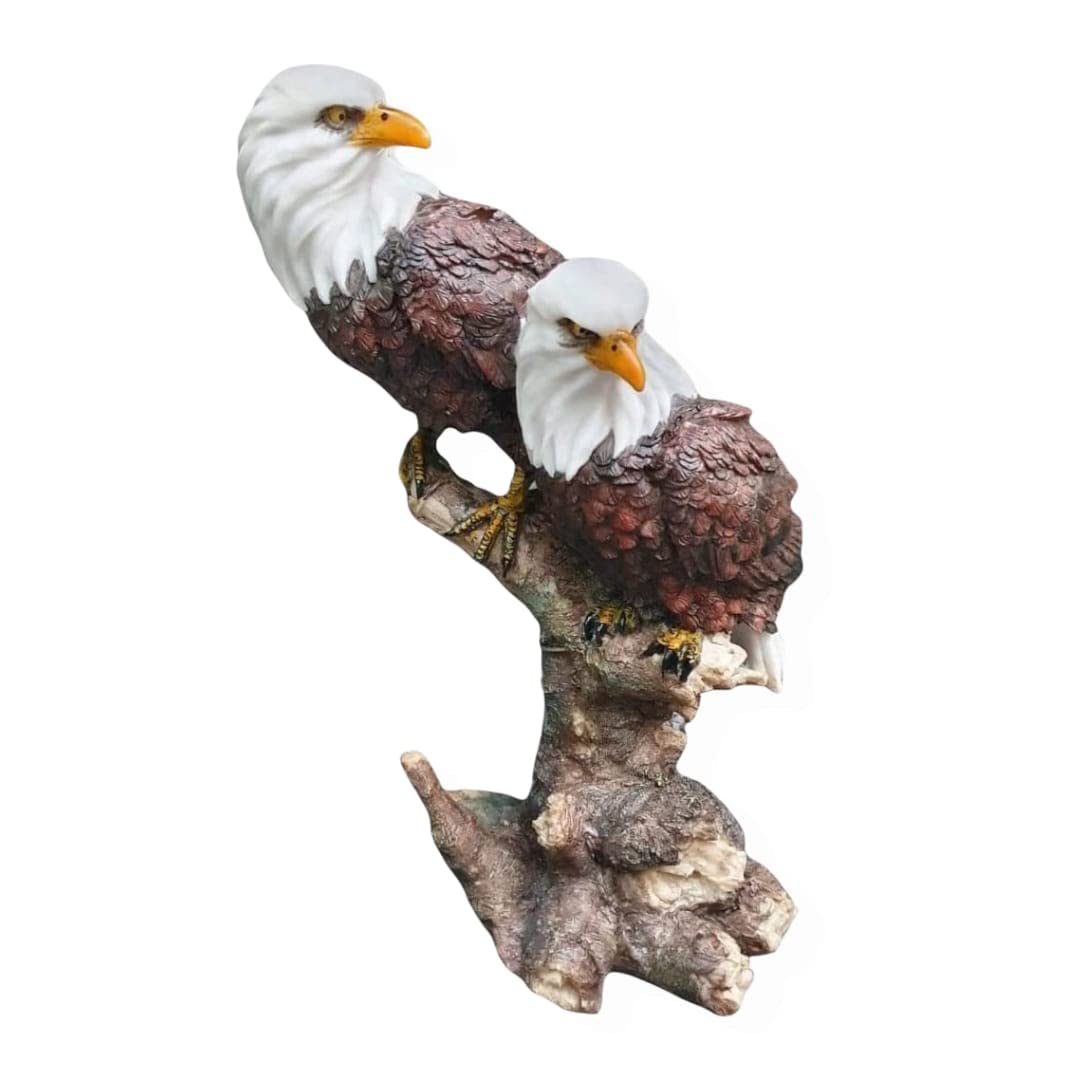 Gartenfigur Adler Doppelmotiv 33 cm – handbemalte Adlerfigur Weißkopfseeadler-Paar, Vogelfigur handbemalt wetterfest
