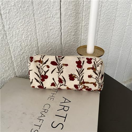 Image of Pencil Case Pen Case Office College School Storage Bag Pouch Holder Box Organizer Makeup Pouch Cosmetic Bag Aesthetic floral flower Cute Pencil Case for Girls Boys Kids (Beige wind flower)