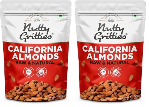 Image of Nutty Gritties Premium California Almonds Badam, 1Kg, Raw American Almonds, 100% Natural | Resealable Pouch (Pack of 2)