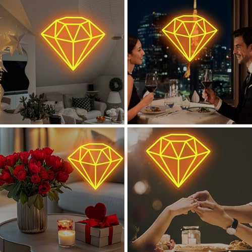 Image of Gold Diamond Neon Sign for Bedroom Wedding Bar Luxury Glamorous Wall Decor | Golden glow symbolizes love, success, and celebration, ideal for bedrooms, weddings, bars, parties, and glam spaces