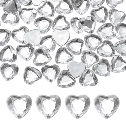 M METERXITY 50-Pack Heart Rhinestone, 18mm Acrylic Heart Rhinestone Stickers for Craft/Painting/Jewelry, Flat Back Plastic Gems Sticker [White]