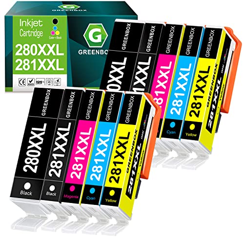 GREENBOX Compatible Ink Cartridge Replacement for Canon 280 281 XXL PGI-280XXL CLI-281XXL for Canon PIXMA TR7520 TR8520 TS6120 TS6220 TS8120 TS8220 TS9120 TS9520 TS6320 TS9521C Printer (10 Pack)