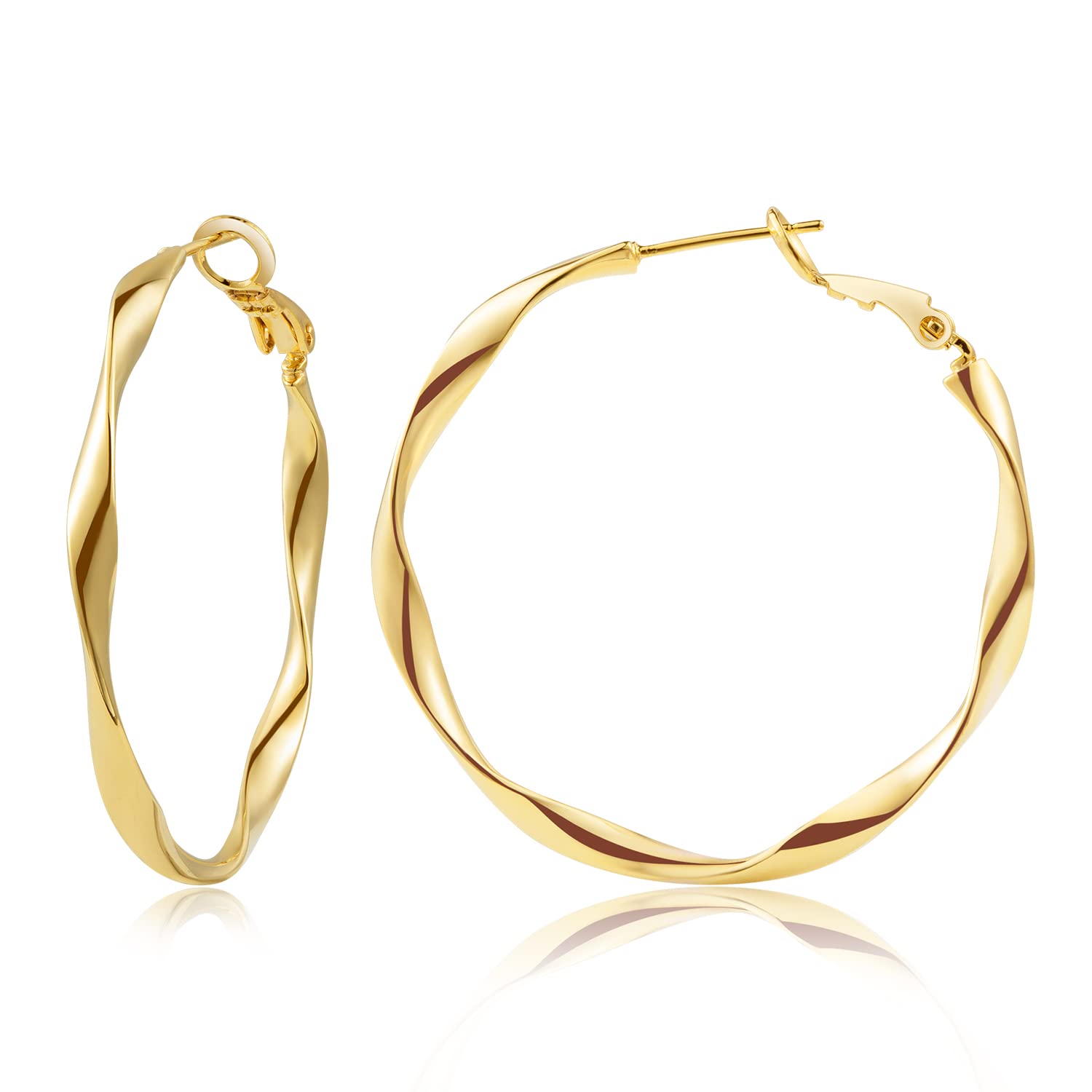 24K Gold Hoop Earrings for Women Trendy Real Gold Plated Twisted Thin Huggie Hoops, Dainty Cute Big Gold Filled Dangle Hoop Earrings Nickel Free Womens Earrings for Sensitive Ears Hypoallergenic