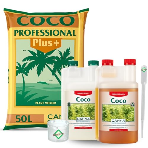 Weedness Canna Coco Plus 50 Liter + Dünger Set - Blumenerde Substrat Kokoserde Anzuchterde Palmenerde Rindenmulch Gartenerde Pflanzerde Grow