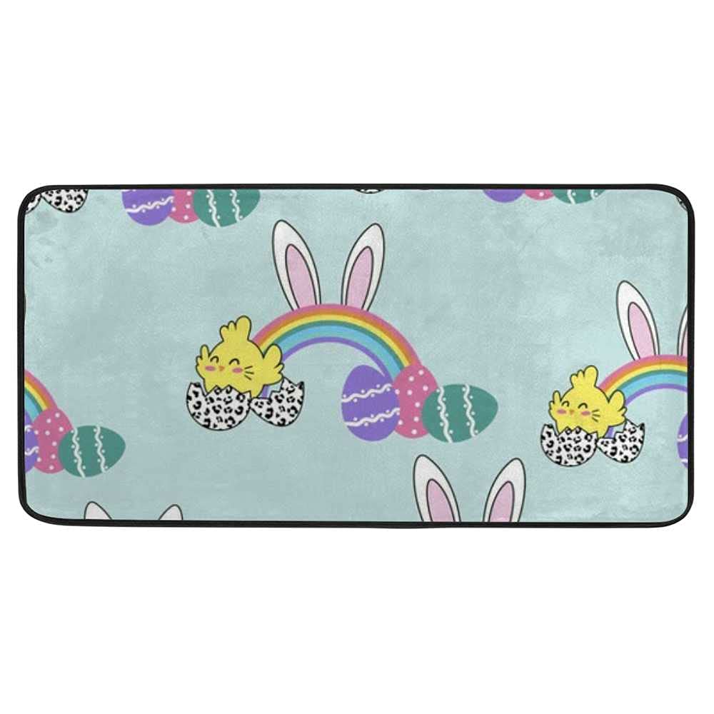 Tapis de cuisine long CHEHONG lapin de Pâques arc-en-ciel 99x50 cm antidérapant et doux