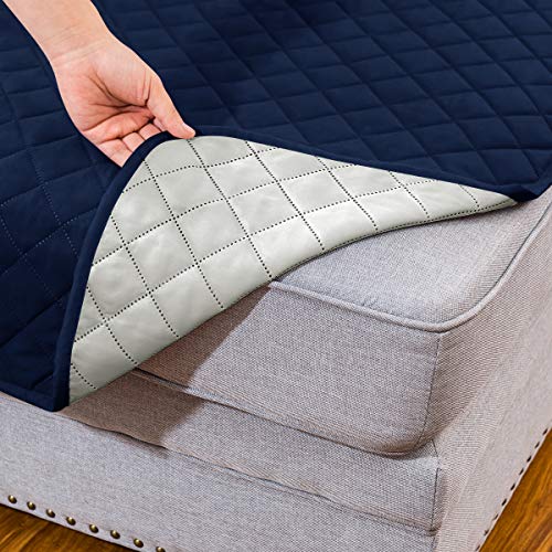 Subrtex Reversible Sofa Chaise Slipcover Protector, Washable Furniture Protector, Chaise Lounge Slip Cover For Pets Dogs With Elastic Adjustable Strap 102X34.5 Inch (Navy) #TOP5