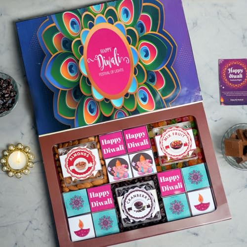 Image of Expelite Dry Fruit Gift Pack Diwali Box | 24 Piece Box, 50g Almonds, 50g Mix Fruit, Cranberry and 12 Pcs Chocolate |Diwali Chocolate Hamper in 500