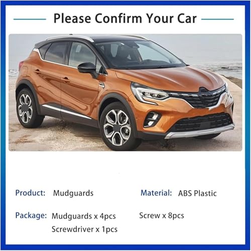 Bavette boue voiture pour Captur 2020-2023 : kit complet avant arrière 4 pièces