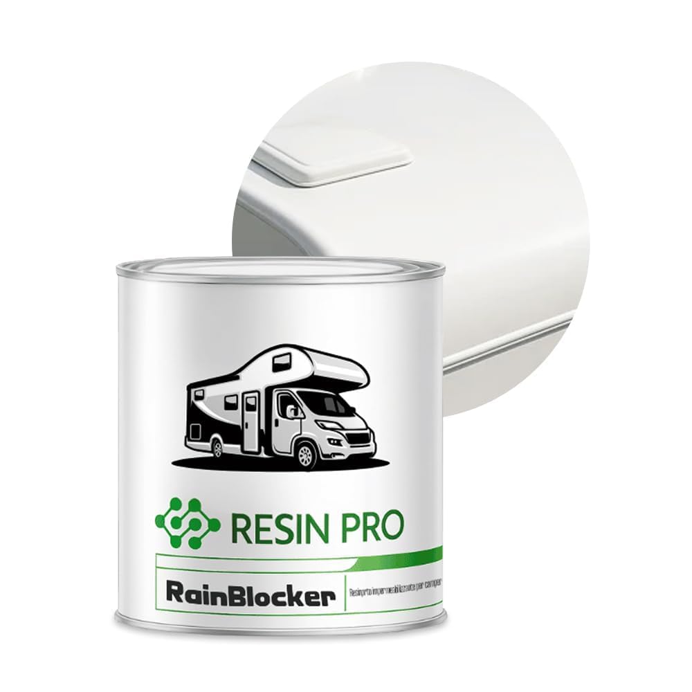 Resin Pro® RainBlocker – Rivestimento Impermeabilizzante Elastico per Tetti Camper, Van e Caravan – Membrana Protettiva, Resistente a Pioggia e Sbalzi Termici – Bianco con Anti-UV 1 kg