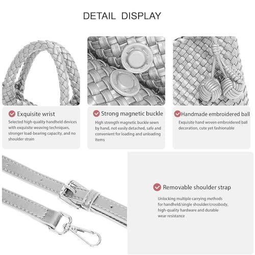 Image of Woven Tote Bag for Women with Coin Purse, Foldable Chain Small Crossbody Handbags, Fashion Shoulder Bag, Hobo Satchel
