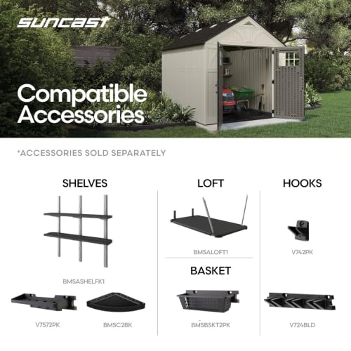 Suncast 8x10 Ft. Outdoor Storage Shed - Large Resin Outdoor Shed with Floor Included, Lockable Double Doors & Skylights. 547 Cu Ft Tremont Garden Resin Sheds for Lawn Tools, Riding Mowers, & Bikes - image 7