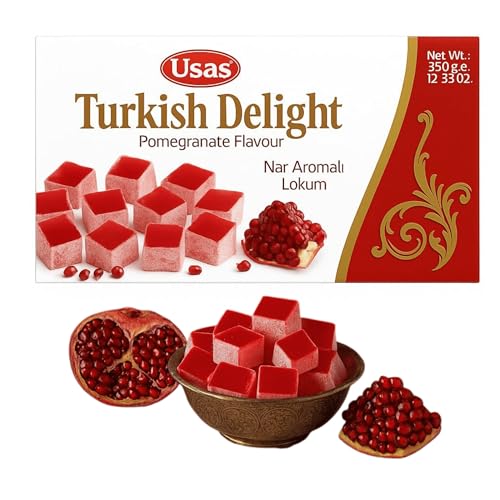 Delicias turcas 350g | Sin gluten | sabor a granada | Confitería tradicional de lujo | Vegano, Halal, El Mejor Lokum Turco, Loukoumi, Turkish delight (350g Sabor a Granada)