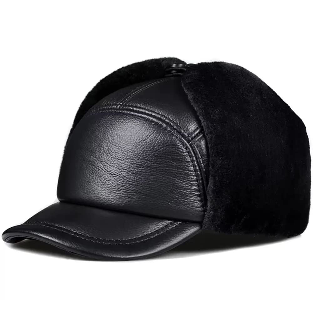 DongBao Gorro de Invierno Térmico Gorro de Aviador con Orejeras Sombrero de Esquí Ciclismo Senderismo A Prueba de Viento Gorra de Béisbol de Cuero