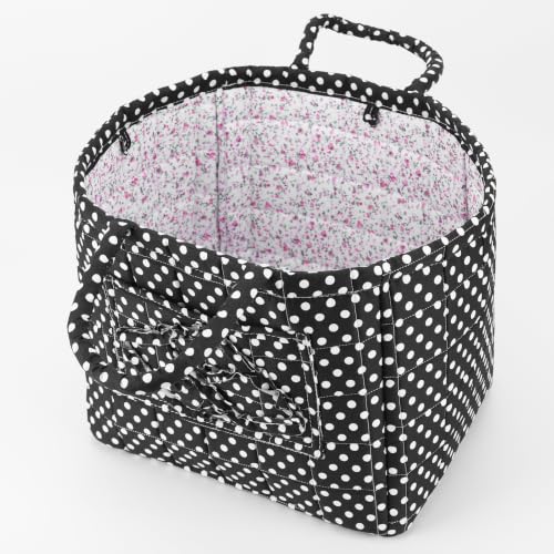 Image of Quilted Fabric Basket Foldable Car Storage Boho Floral Laundry Basket Hamper for Nursery Bedroom & Living Room | Organize Clothes Toys (Polka Dot)