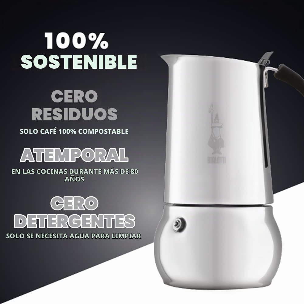 Bialetti Kitty - Cafetera en Acero Inoxidable, 10 Tazas, Plata