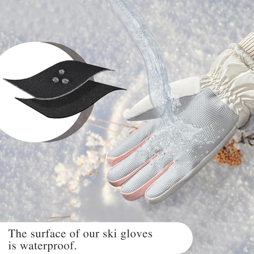 Feelorna Guantes de esquí para Mujer, Guantes térmicos con Pantalla táctil a Prueba de Viento Superficie Impermeable y Forro Polar Guantes cálidos de Invierno para Esquiar Ciclismo (Blanco) - imagen 5