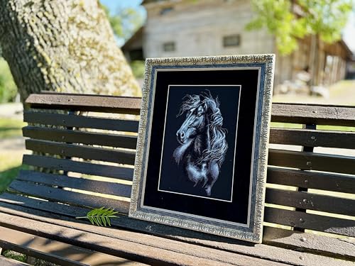 Image of RIOLIS - Breeze Through Mane 1494, Counted Cross Stitch Kit 11,81 inch x17,72, Black Horse Embroidery Kit, Cross Stitch Patterns for Adults with Horse, Cross Stitch Kits for Adults Advanced & Beginners
