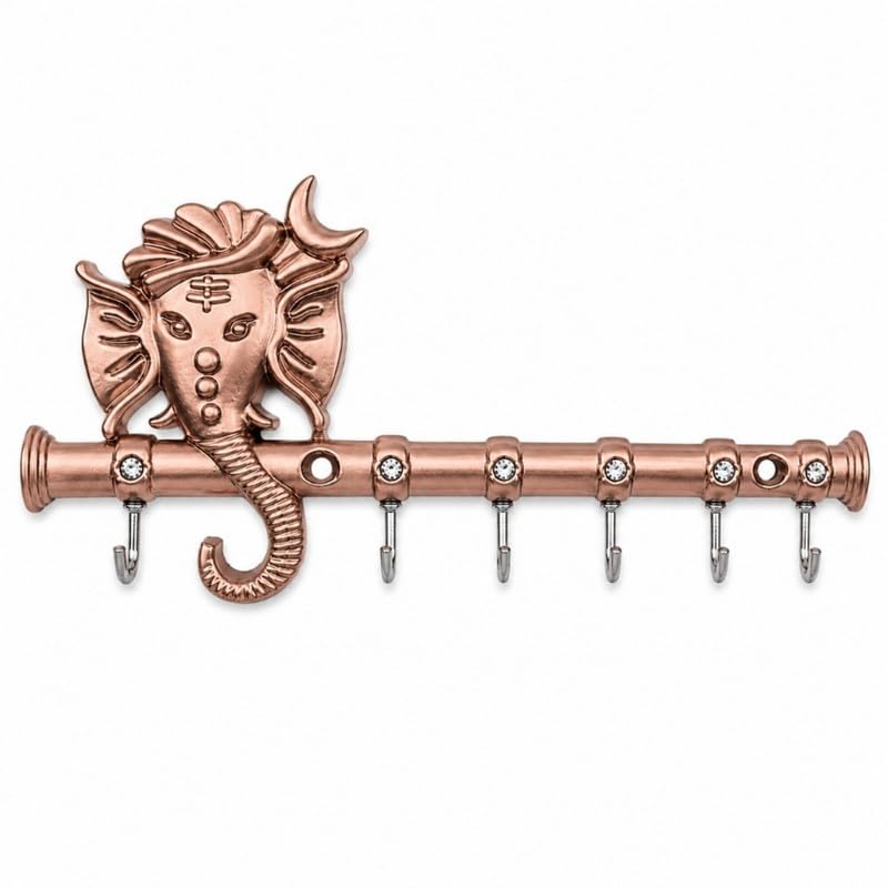 Ganesh ji Wall Designing Key Holder Decorative Hooks Stand for Home Entry Organizer Wall Mounted Holder Rose Gold-image-46