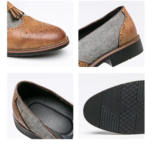 Men's Patchwork Two Tone Slip On Tassel Dress Loafers Fashion Hand Stitched Leather Carving Punched Brogues Oxford Shoes Pointed Toe Low Top Luxury Business Formal Shoes2