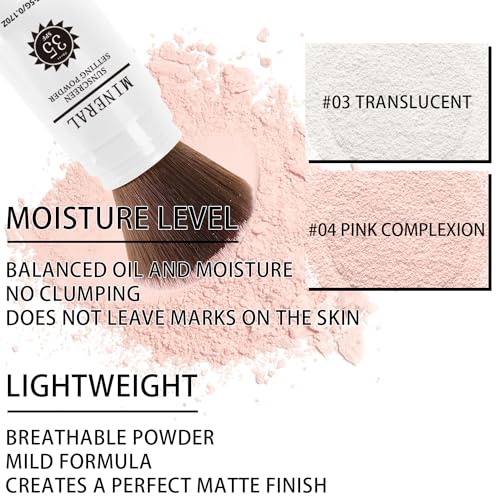 Sunscreen Setting Powder SPF 35, Mineral Brush Powder for Face & Scalp, Oil Control Natural Matte Finish Loose Powder Translucent Lasting Lightweight Breathable for All Skin (04# Pink Complexion)