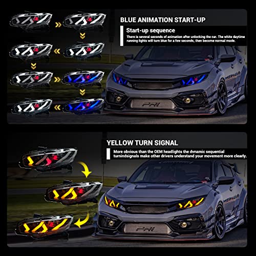 Uqz Led Headlights For Honda Civic 10Th Gen 2016-2022, Accessories For Civic Ex/Lx/Sport/Touring/Si/Type R, Headlight Assembly For Civic Hatchback/Coupe/Seden, Plug & Play (1 Pair) #TOP1