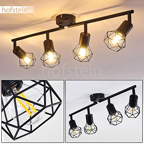 Plafonnier Baripada en métal noir, 4 spots de plafond pivotants de style rétro industriel, idéal dans un salon vintage, pour 4 ampoules E14 max. 40 Watt, compatible ampoules LED