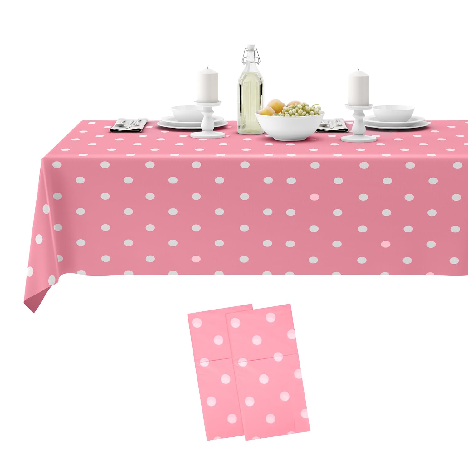 Trimming Shop Plastic Disposable Tablecloths, 2 Pack Party Table Cover, Pink Polka Dot Confetti Rectangular Table Cloths for Parties, Picnic, Christmas, Birthday, Baby Shower Decorations 54" x 108"
