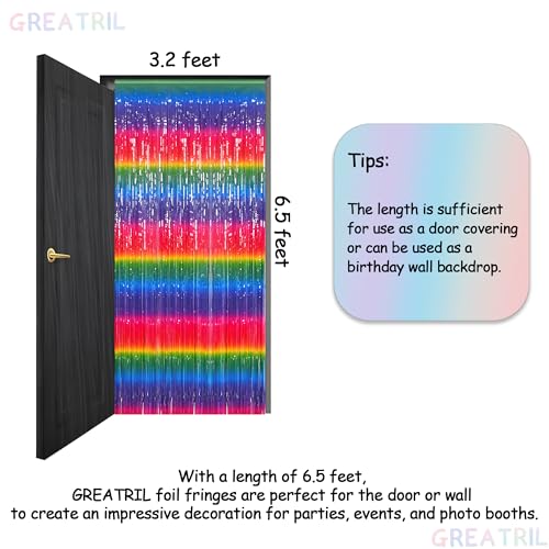 Image of Gradient Colorful Party Streamers Backdrop Decorations - GREATRIL Rainbow Party Backdrop Curtains for VBS /Candyland /Birthday /Neon Glow /Graduation 2026 /Disco /Bachelorette Themed - 1m x 2.5m - Pack of 2