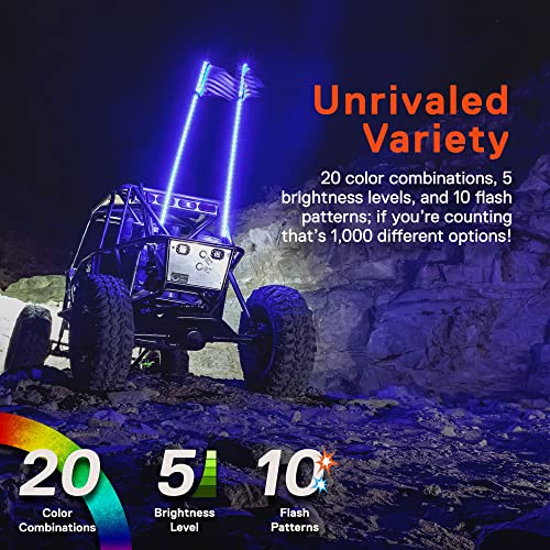 Image of True Mods 2pc 4ft Spiral RGB LED Whip Light for UTV ATV [RF Wireless Remote] Flag Waterproof LED Lighted Whip CB Antenna Pole Stick for RZR Can-Am Polaris SxS 4x4 Quad Dune Buggy 4 Wheeler Accessories