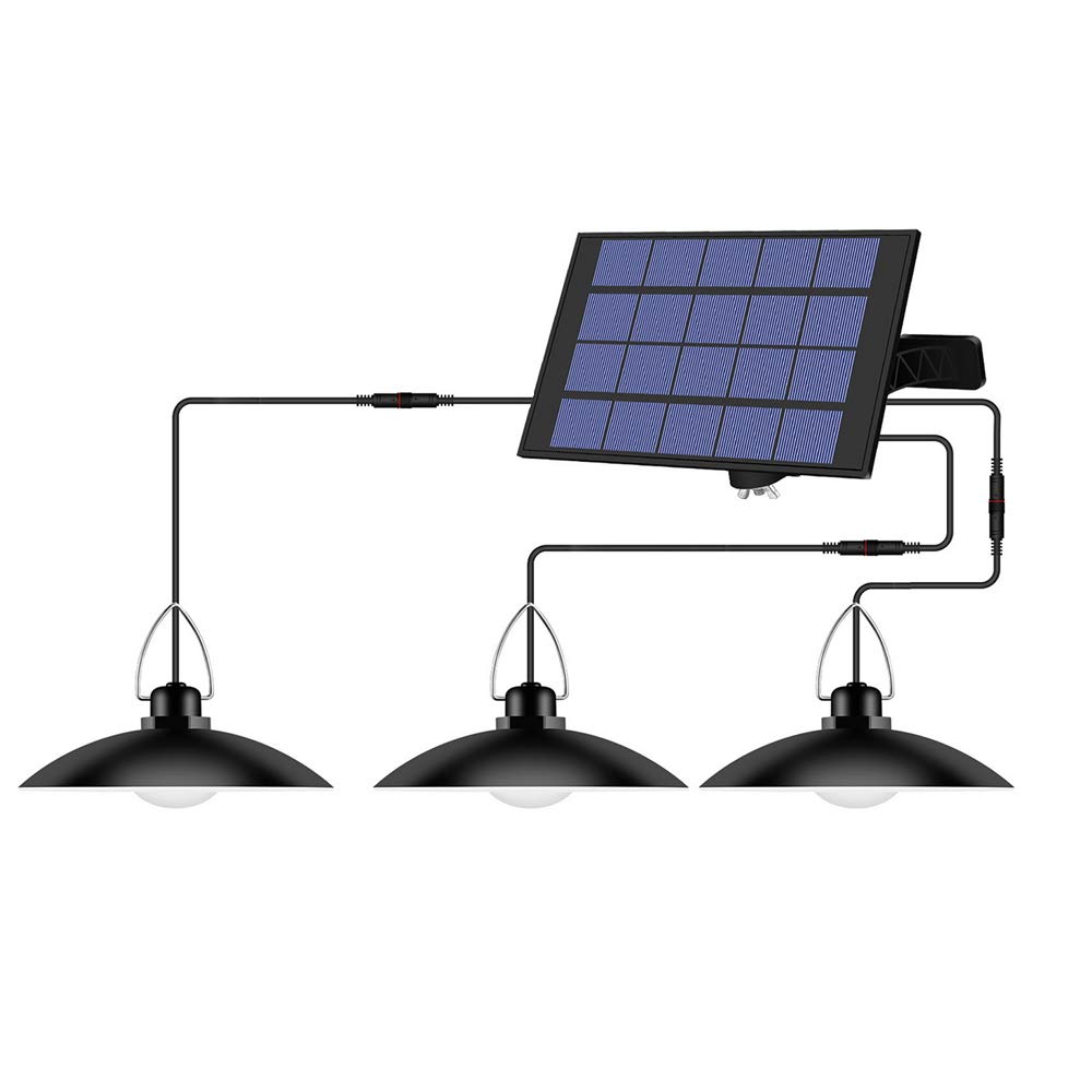 FTVOGUE Lampada a Sospensione Solare Lampada a Sospensione Solare per PC ABS con Pannello Regolabile a 180° Accensione Automatica IP65 da 1 a 4 Teste 3000K 6000K per Tettoia da Giardino, Patio, (3