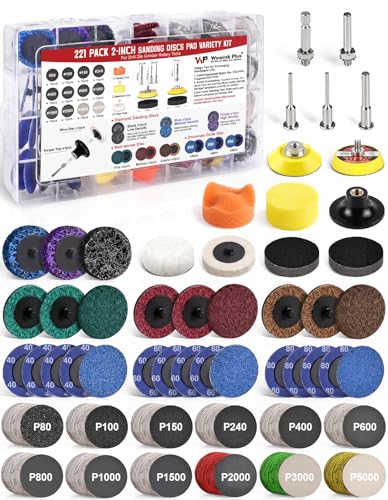 221PCS 2 Inch Die Grinder Sanding Discs Accessories with 1/4 Holder for Milwaukee Die Grinder M12 Power Drill Sanding Attachment for Surface Conditioning Sanding & Polishing