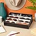 Juvale Glasses Case Organizer - 8-Slot, 12.6 x 9.8 x 2.5 in, Black Faux Leather - Sunglasses Storage & Holder for Nightstand & Desk - Flip-Top Display Case