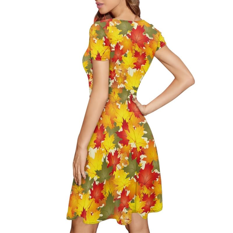 Image of Irisjudy T Shirt Dress for Women Short Sleeve Girls Short Sleeve Dress Plus Size, O Neck Knee Length Midi Dress for Ladies