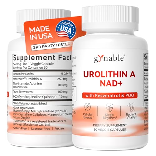 Image of Gynable Patented Urolithin A Supplement with NAD+ | Trans-Resveratrol & PQQ| 4-IN-1 Complex Cellular Energy & Muscle Strength,Longevity Supplement for Sleep and Healthy Aging - Made & Tested in USA