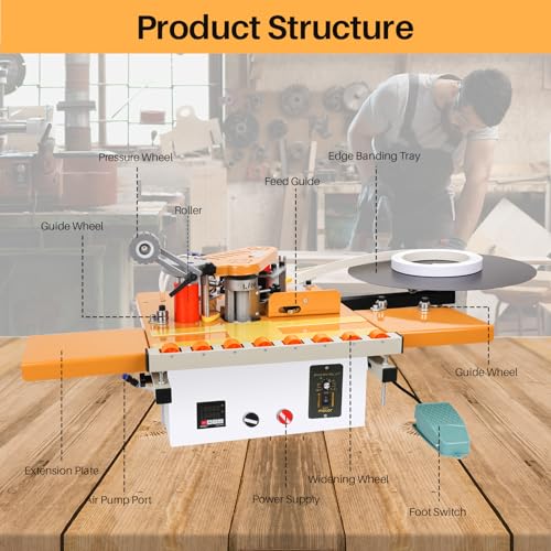 Image of Portable Woodworking Edge Banding Machine, Dual-Use for Curved and Straight Edges Auto Cut-Off 2-Side Gluing Variable Speed Smart Temp Control