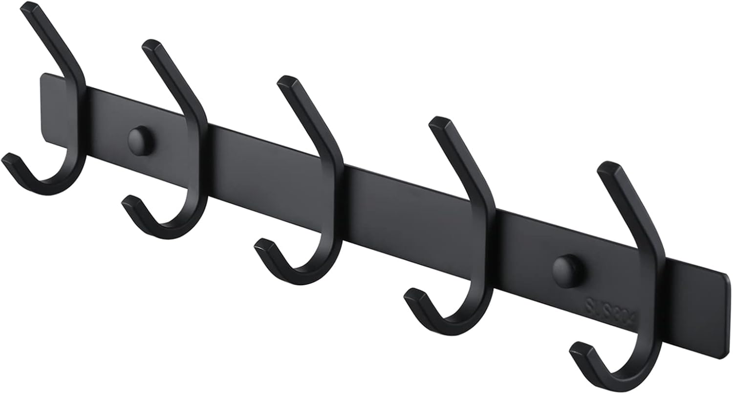 Umi. Wall Coat Hook Rack with 5 Robe Hooks Heavy Duty Towel Hanger SUS