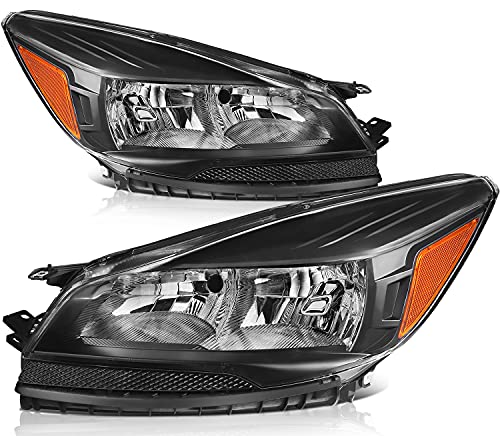SCITOO Headlight Assembly Fits For Ford For Escape 2013-2016 headlamp in Black Housing Amber Reflector Clear Lens