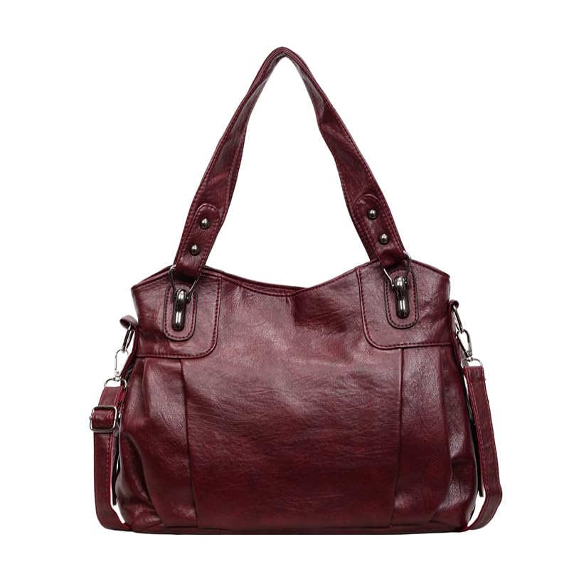 Cymwer Bolso de mano de PU para mujer con correa ajustable Bolso bandolera de gran capacidad Bolsos Hobo Color sólido para viajes Compras Trabajo Uso diario (rojo)