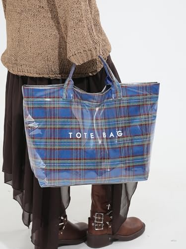 Image of PVC Tote Bag for Women Large Tote Purse Kraft Paper Letter Print Hobo Handbags for Work Beach Shopping Travel