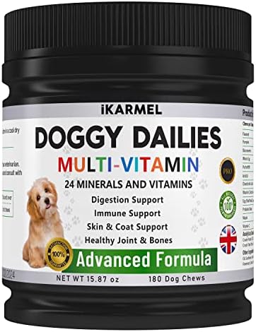 Doggy Dailies Multivitamin Vitamins Supplements For Dogs (180 Chews) Skin & Coat Heart & Brain Gut & Joint Support 24 Vitamins & Minerals puppy to Senior