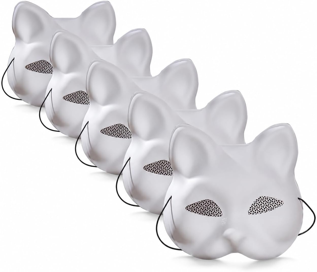 5 Pcs White Blank Plastic Cat Masks DIY Paintable Animal Mask Hand Painted Base Mask for Cosplay Masquerade Party Costume Therian Craft Supplies