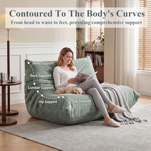 Image of Bean Bag Loveseat for Adults, 51.18 inch Double Floor Lounge Sofa with Reinforced Armrests, 30D High-Density Foam Support, Premium 450G Velvet Soft Seating for Living Room & Bedroom, Bean Green